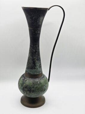Tall Vintage-Style Verdigris Metal Ewer Vase Patina Pitcher Dark Green Bronze